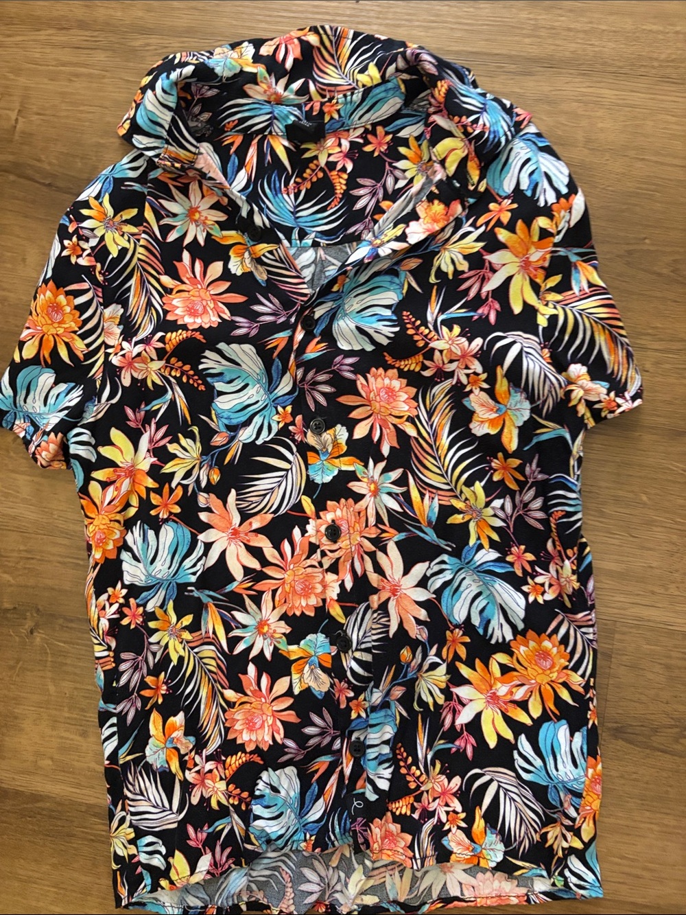 Kids Black Tropical Floral Short-Sleeve Shirt